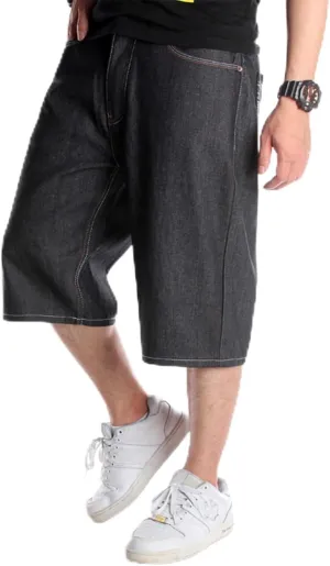 EnllerviiD Men's Baggy Jean Shorts Loose Fit Embroidered Denim Shorts Summer Hip Hop Skateboard Dance Shorts