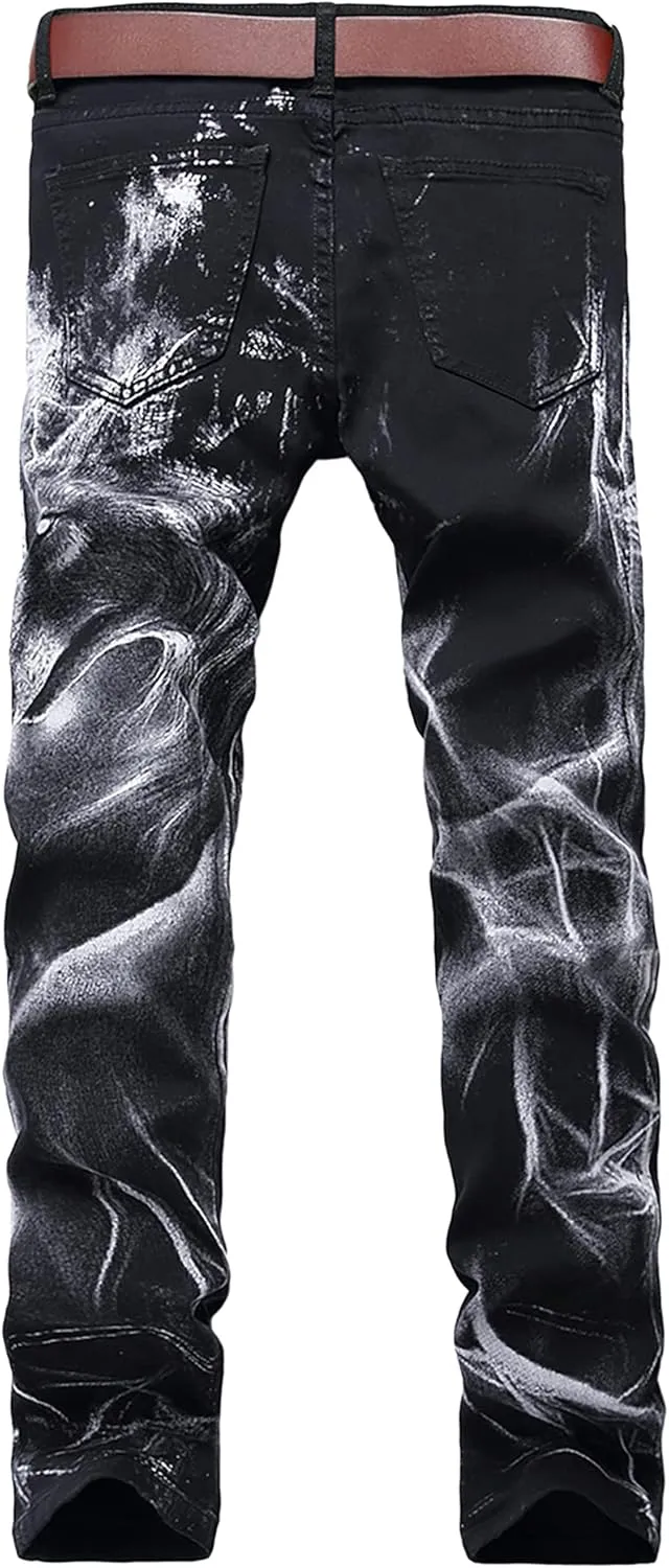 Enrica Men's Casual Printed Jeans Skinny Denim Pants