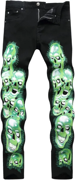Enrica Men's Casual Printed Jeans Skinny Denim Pants