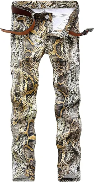 Enrica Men's Casual Printed Jeans Skinny Denim Pants
