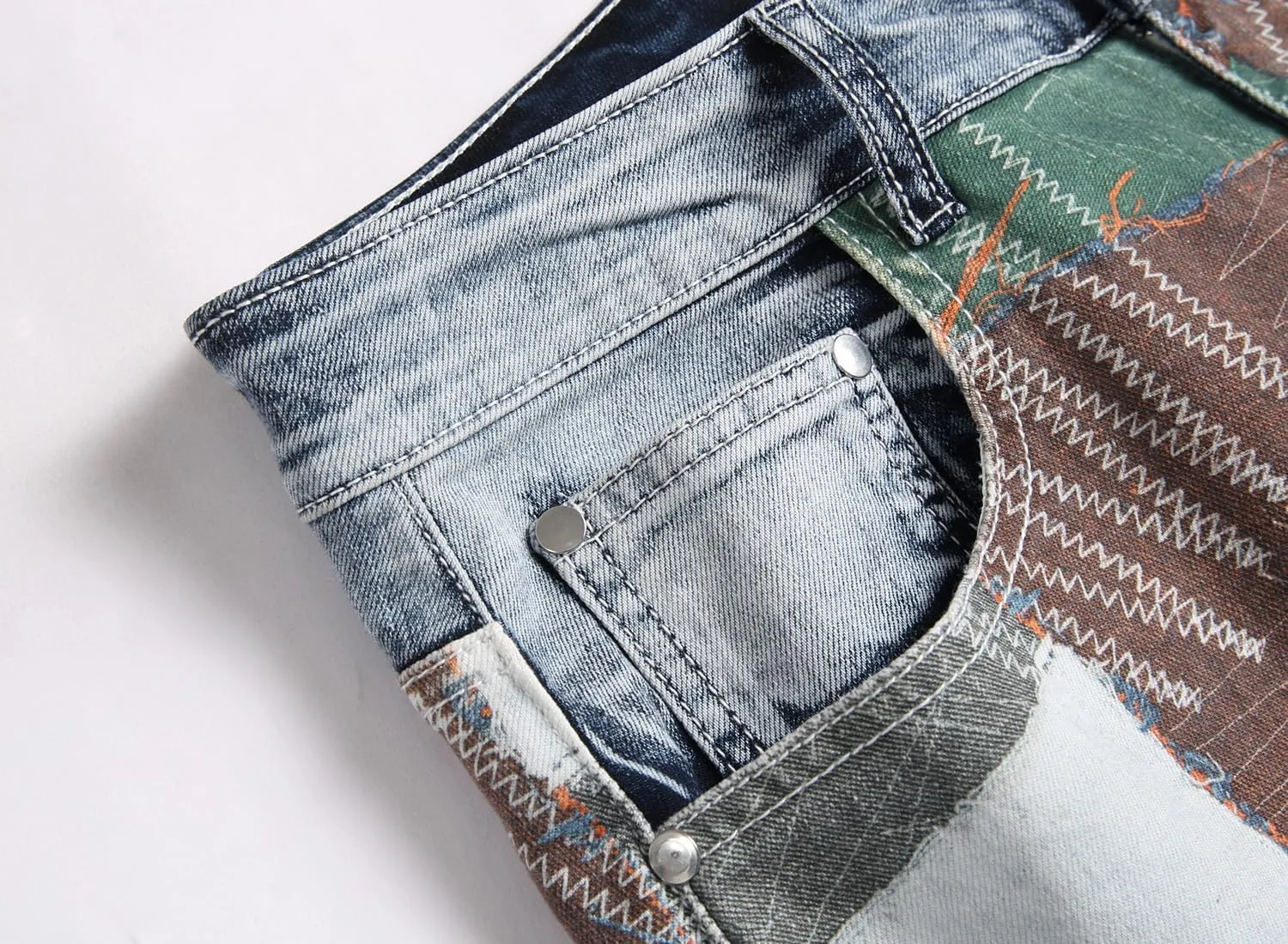 Enrica Men's Casual Printed Jeans Skinny Denim Pants