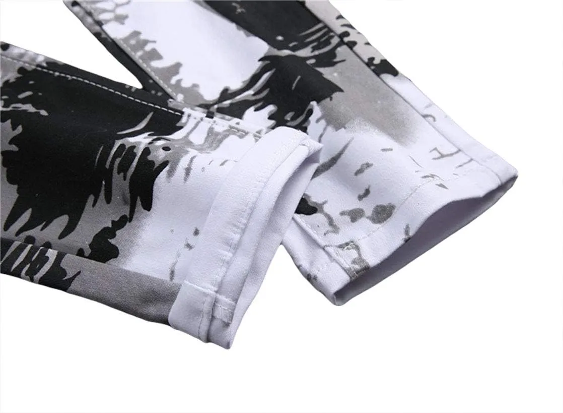 Enrica Men's Casual Printed Jeans Skinny Denim Pants