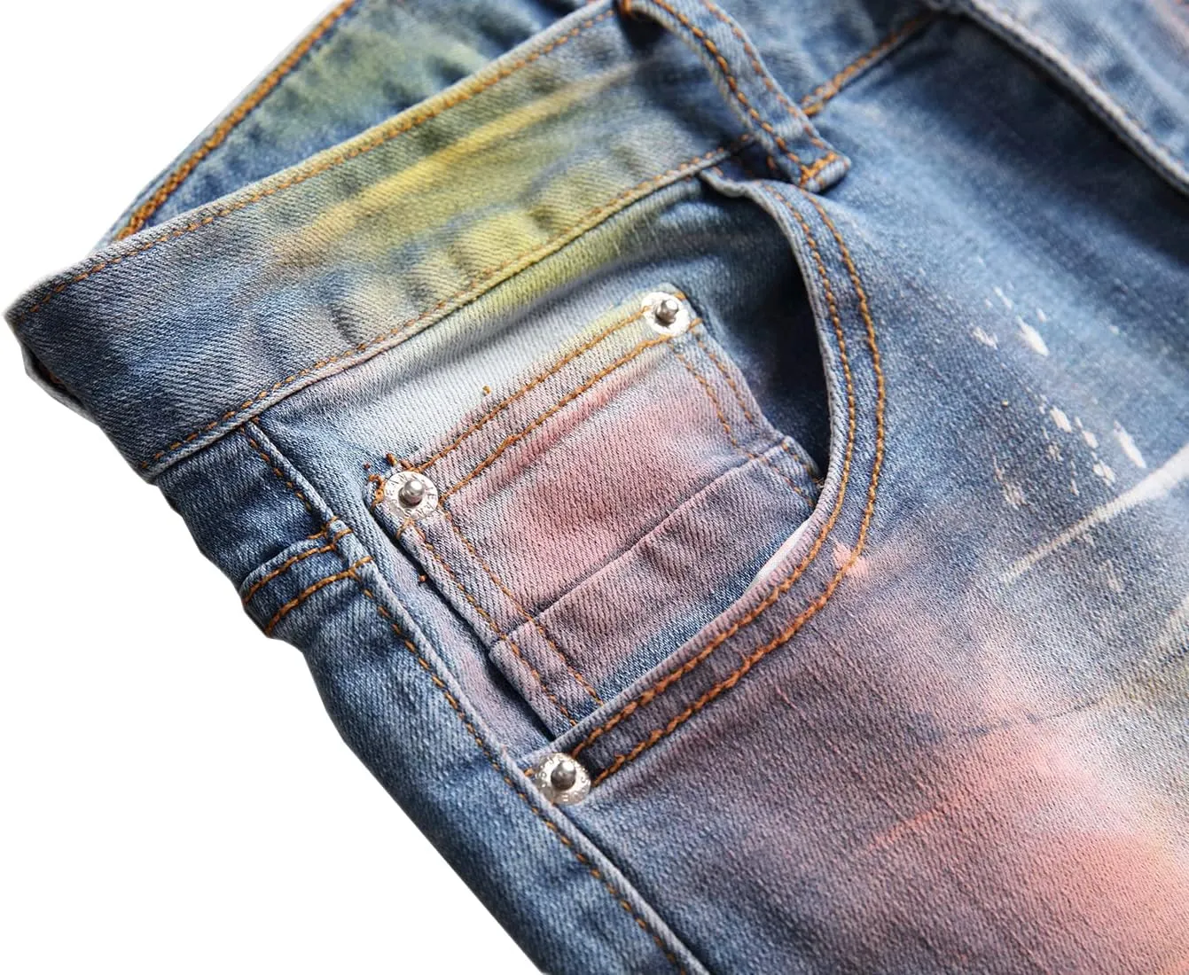 Enrica Men's Casual Printed Jeans Skinny Denim Pants