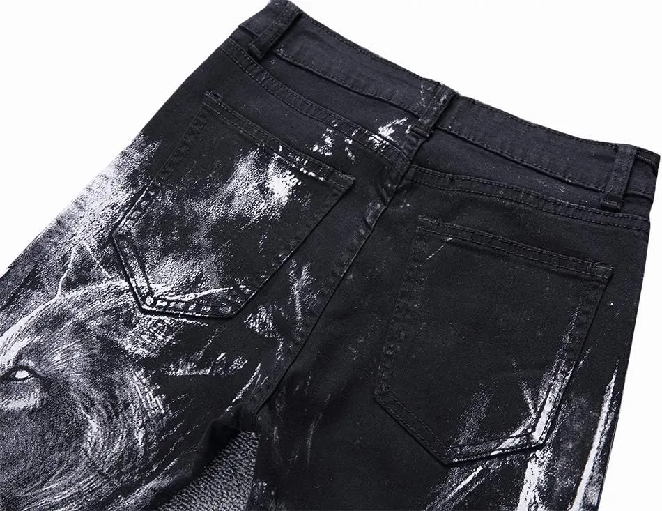 Enrica Men's Casual Printed Jeans Skinny Denim Pants
