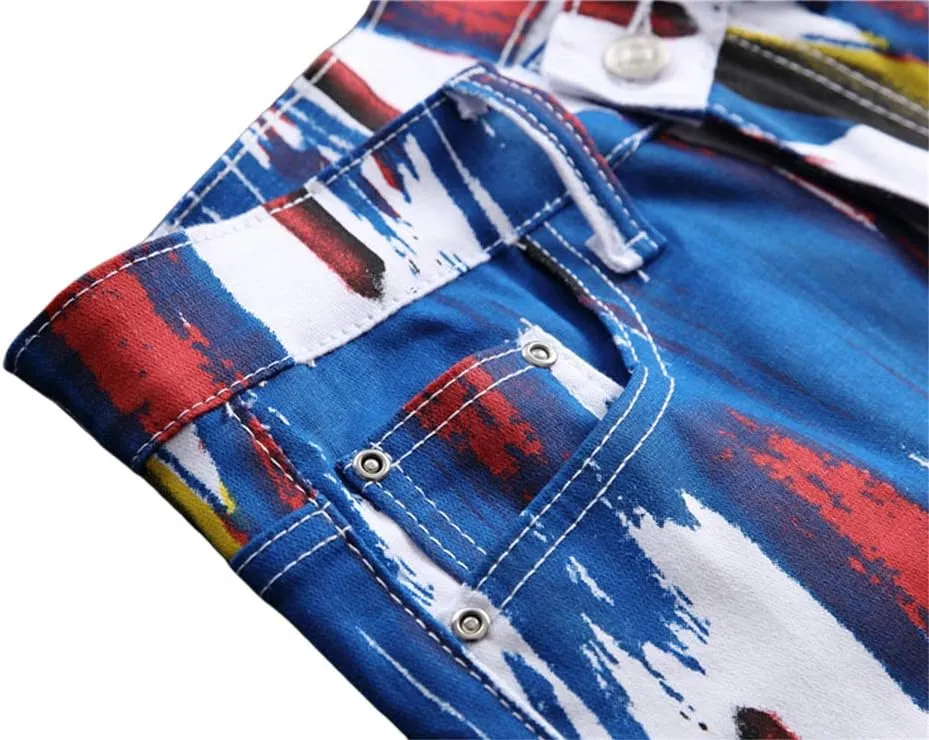 Enrica Men's Casual Printed Jeans Skinny Denim Pants
