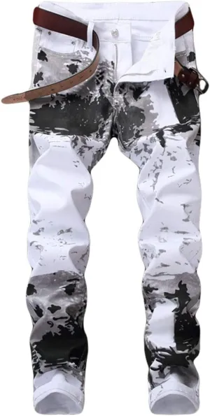 Enrica Men's Casual Printed Jeans Skinny Denim Pants