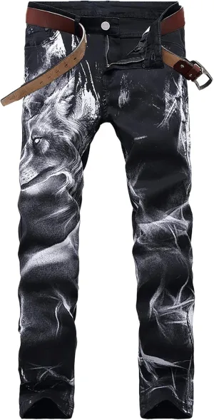 Enrica Men's Casual Printed Jeans Skinny Denim Pants