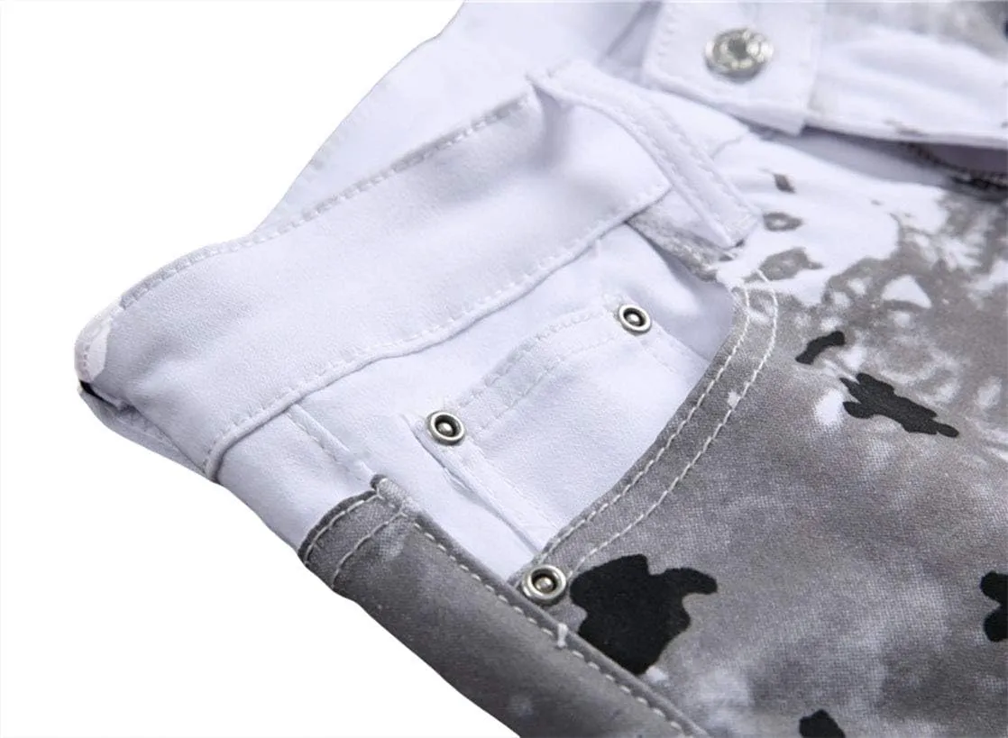 Enrica Men's Casual Printed Jeans Skinny Denim Pants
