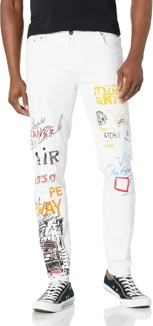 Enrica Men's Casual Printed Jeans Skinny Denim Pants