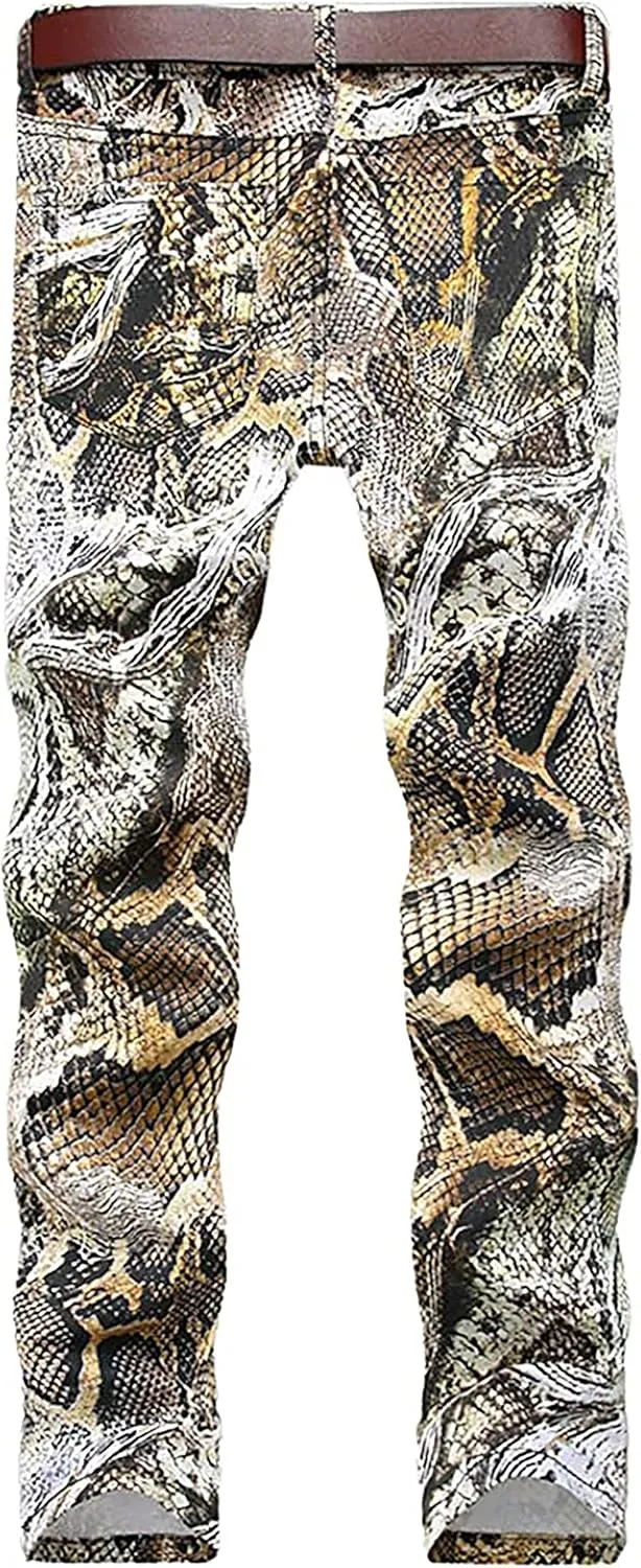 Enrica Men's Casual Printed Jeans Skinny Denim Pants