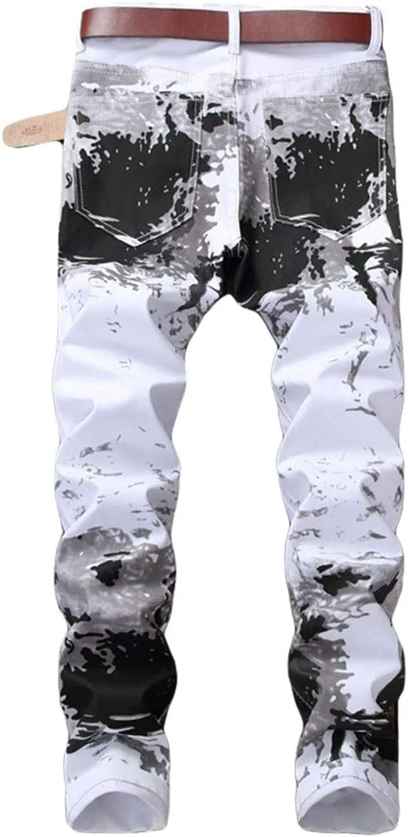 Enrica Men's Casual Printed Jeans Skinny Denim Pants