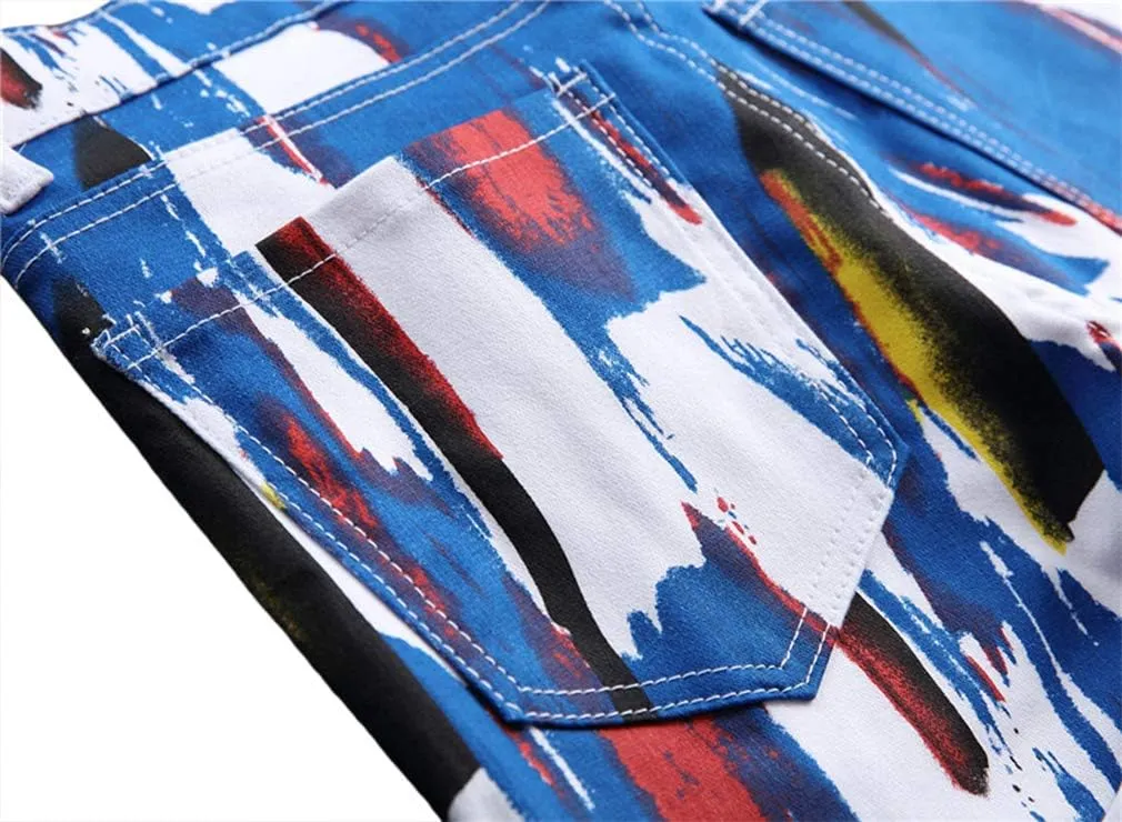 Enrica Men's Casual Printed Jeans Skinny Denim Pants