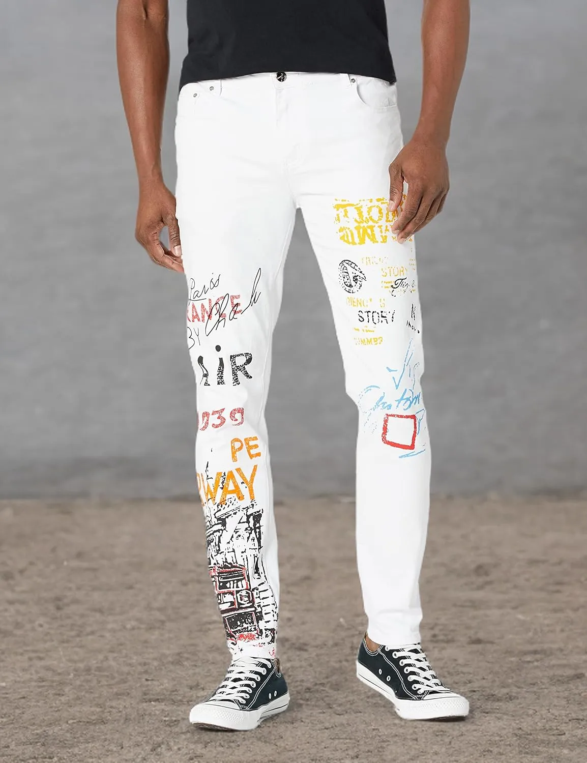 Enrica Men's Casual Printed Jeans Skinny Denim Pants