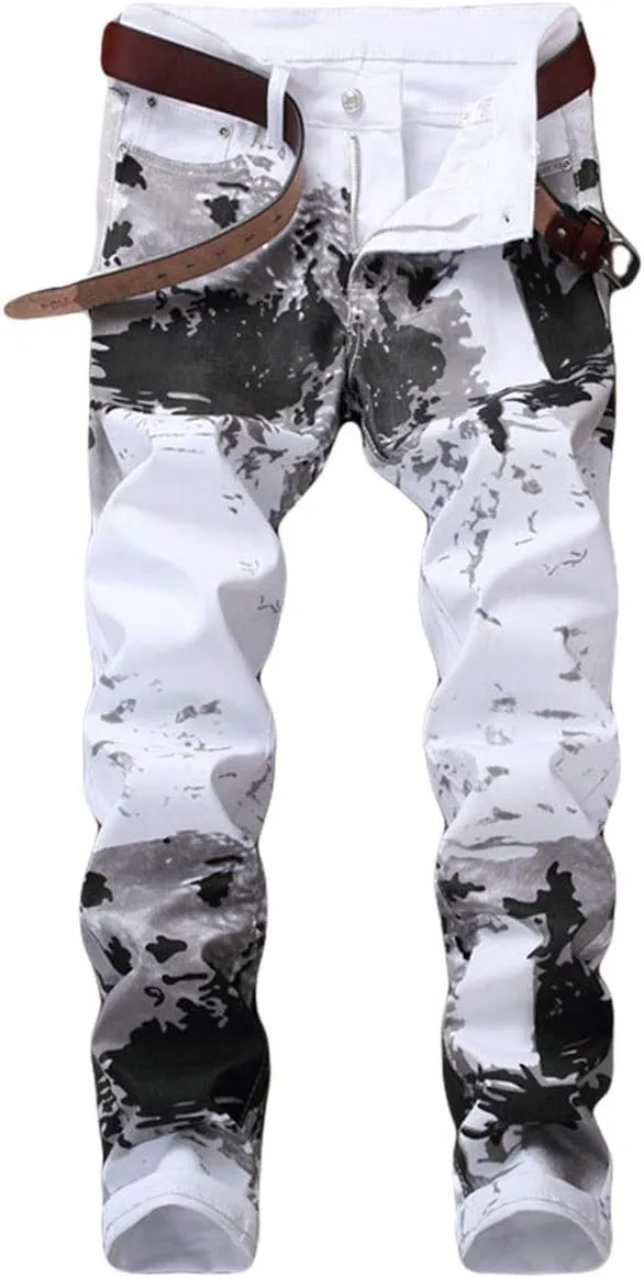 Enrica Men's Casual Printed Jeans Skinny Denim Pants