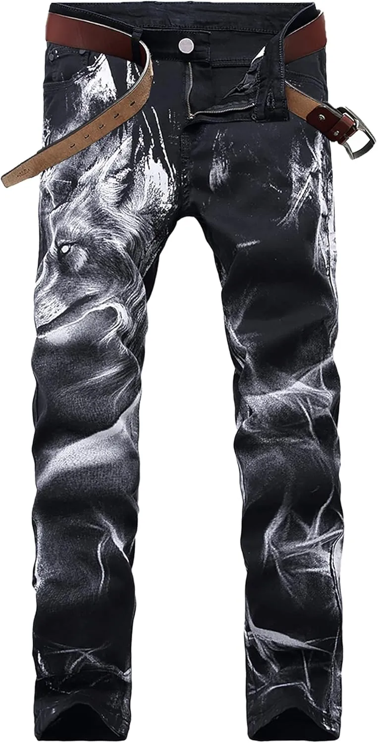 Enrica Men's Casual Printed Jeans Skinny Denim Pants
