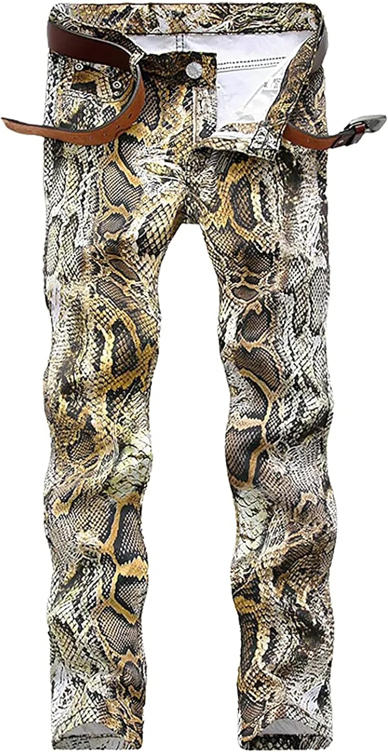 Enrica Men's Casual Printed Jeans Skinny Denim Pants