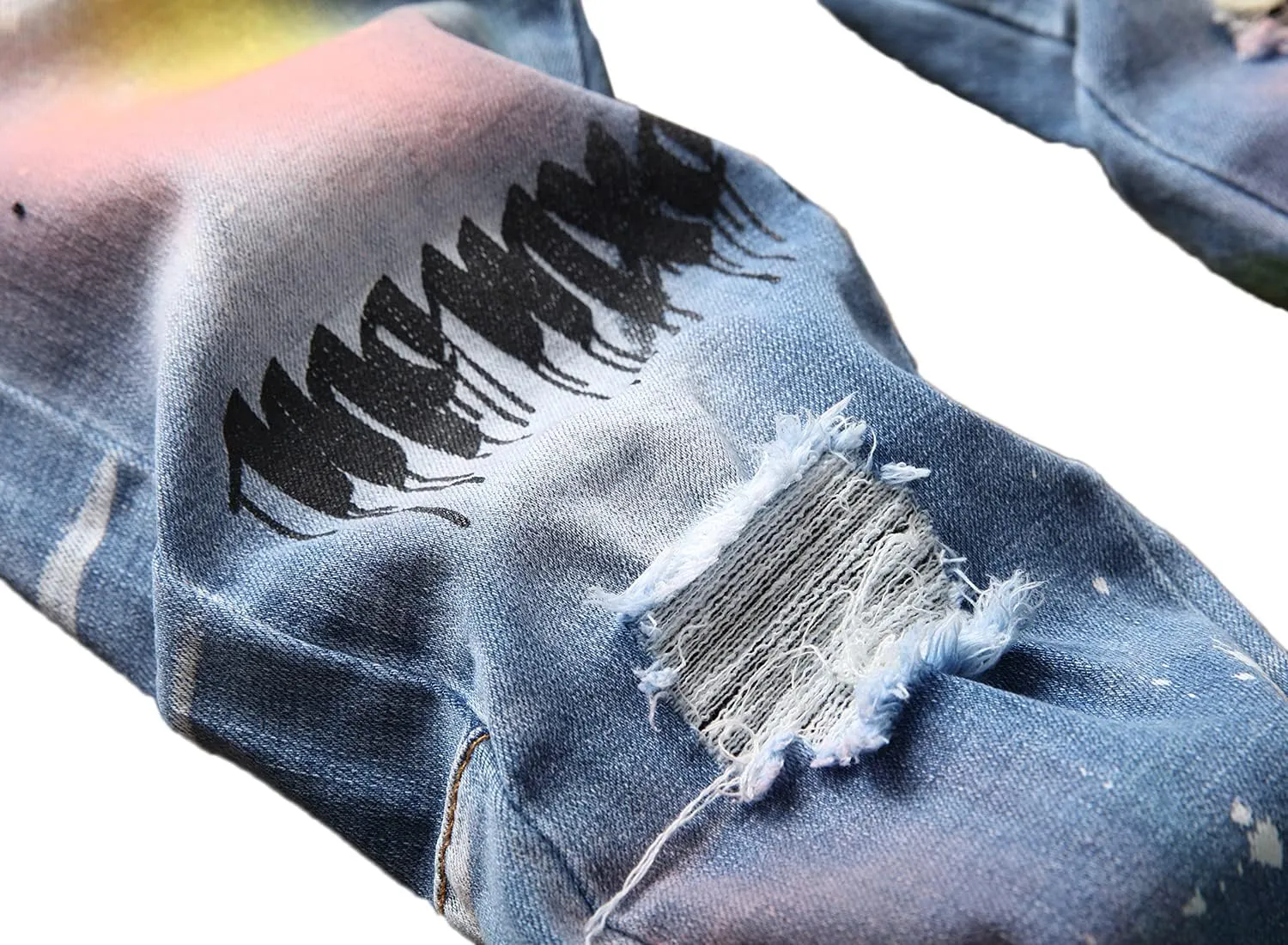 Enrica Men's Casual Printed Jeans Skinny Denim Pants