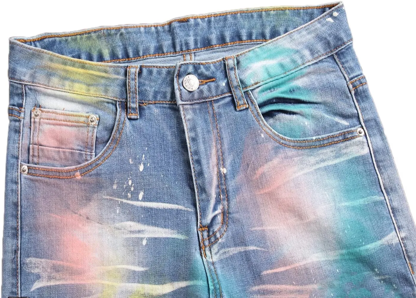 Enrica Men's Casual Printed Jeans Skinny Denim Pants
