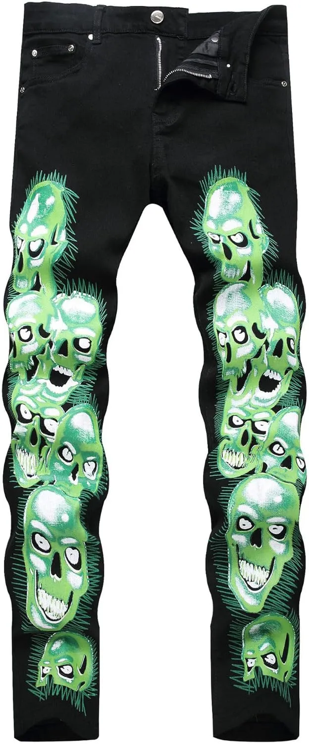 Enrica Men's Casual Printed Jeans Skinny Denim Pants