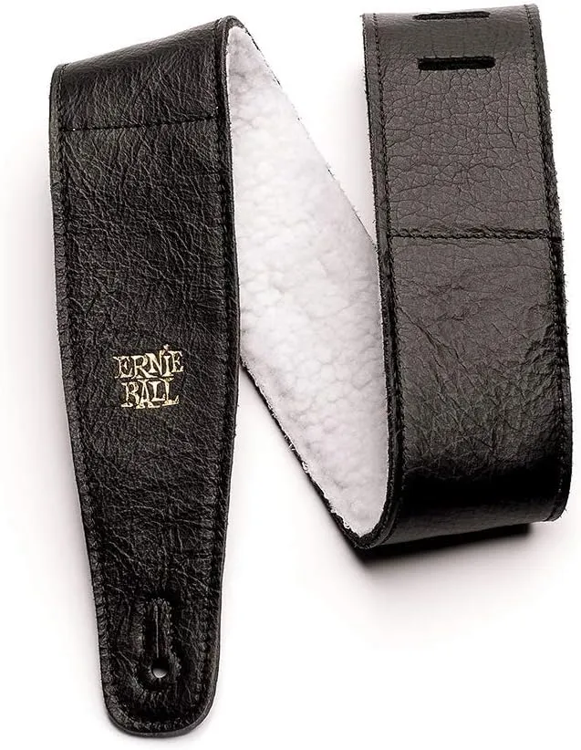 Ernie Ball Italian Leather with Fur Padding Guitar Strap, Black (P04137)