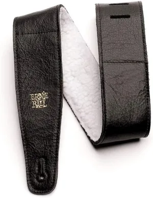 Ernie Ball Italian Leather with Fur Padding Guitar Strap, Black (P04137)