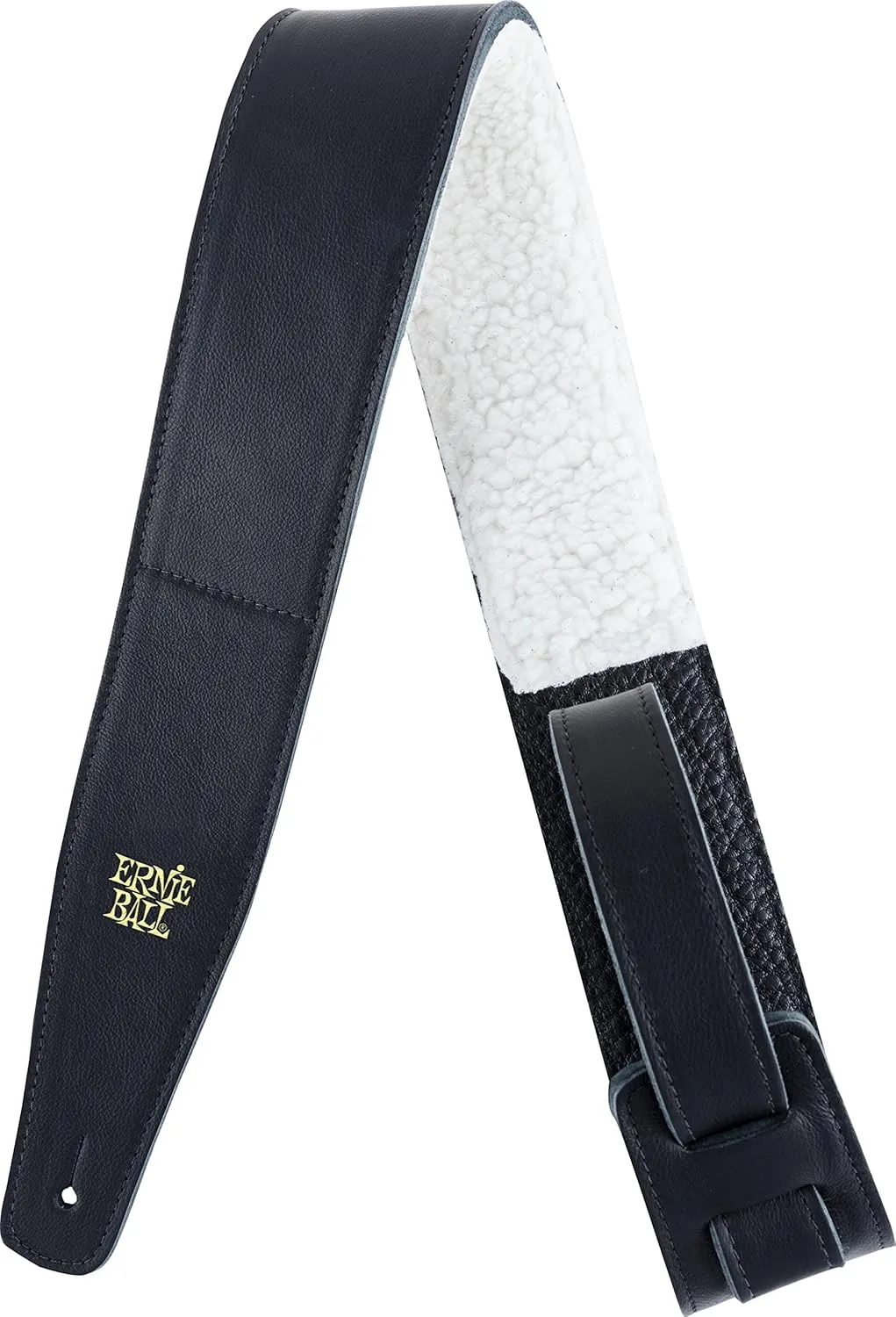 Ernie Ball Italian Leather with Fur Padding Guitar Strap, Black (P04137)