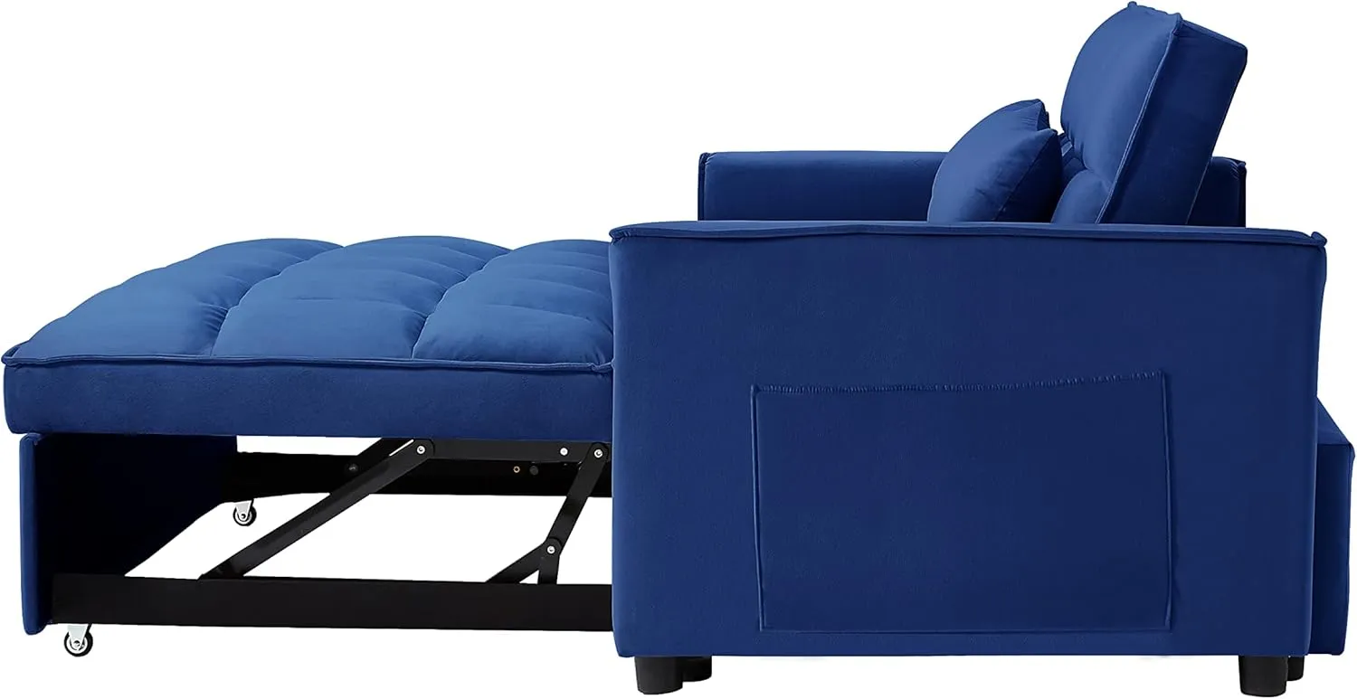 ERYE Modern Loveseat Sofabed 3 in 1 Convertible Sleeper Sofa Bed for Living Room, Velvet Upholstered Tufted Loveseat Sofa Lounge Daybed W/Pull Out Sleeper Couch Bed, Side Pockets and 2 Lumbar Pillows