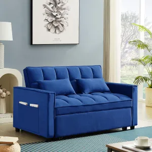 ERYE Modern Loveseat Sofabed 3 in 1 Convertible Sleeper Sofa Bed for Living Room, Velvet Upholstered Tufted Loveseat Sofa Lounge Daybed W/Pull Out Sleeper Couch Bed, Side Pockets and 2 Lumbar Pillows