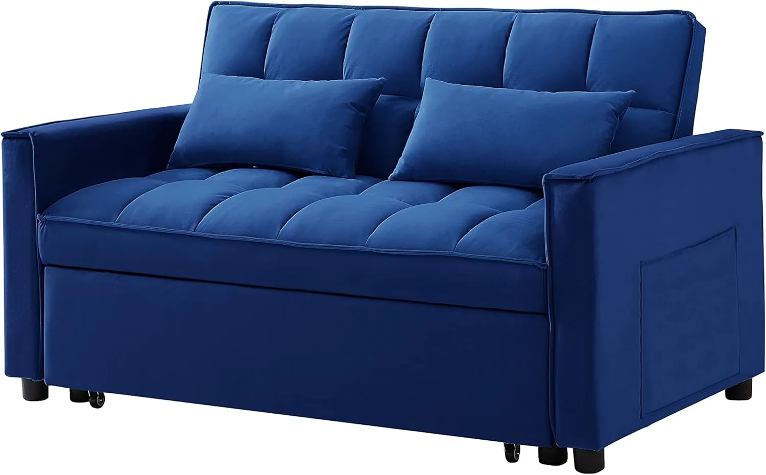 ERYE Modern Loveseat Sofabed 3 in 1 Convertible Sleeper Sofa Bed for Living Room, Velvet Upholstered Tufted Loveseat Sofa Lounge Daybed W/Pull Out Sleeper Couch Bed, Side Pockets and 2 Lumbar Pillows