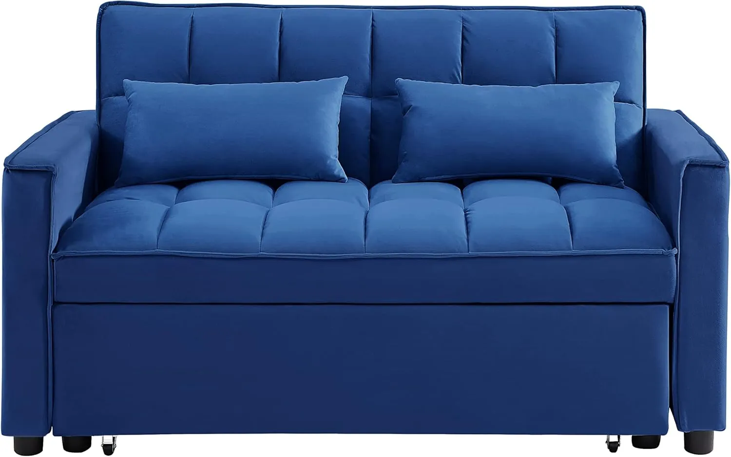 ERYE Modern Loveseat Sofabed 3 in 1 Convertible Sleeper Sofa Bed for Living Room, Velvet Upholstered Tufted Loveseat Sofa Lounge Daybed W/Pull Out Sleeper Couch Bed, Side Pockets and 2 Lumbar Pillows