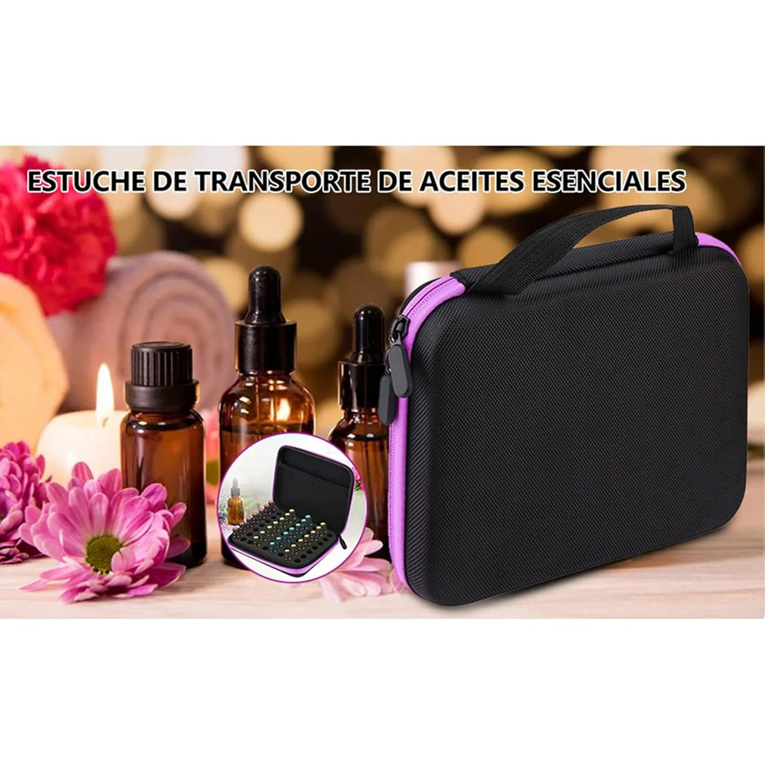 Essential Oil Storage Bag, 63 Slot Oil Carrying Case, Essential Oil Storage Holder, Nail Varnish Storage Bag (Purple)