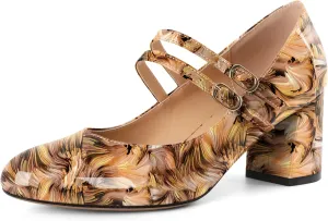 Esvowido Mary Janes Shoes for Women 2.5 Inch Double Straps Low Chunky Heels Comfortable Block Round Closed Toe Pumps in Patent Leather US Sizes 5 to 13