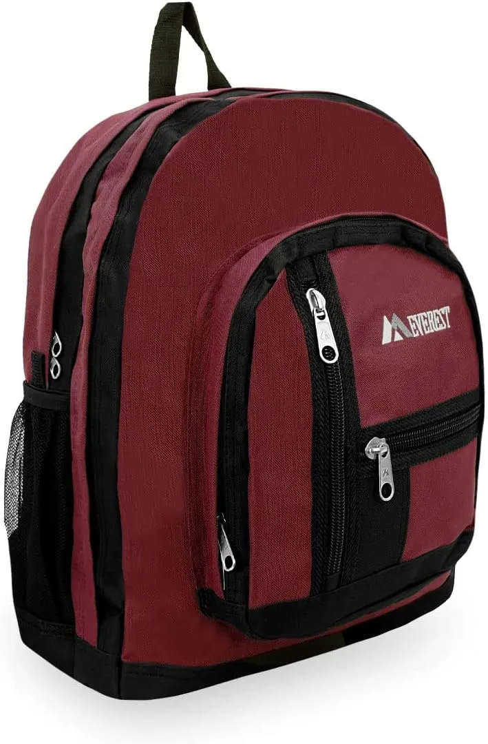 Everest Double Main Compartment Backpack, Burgandy, One Size