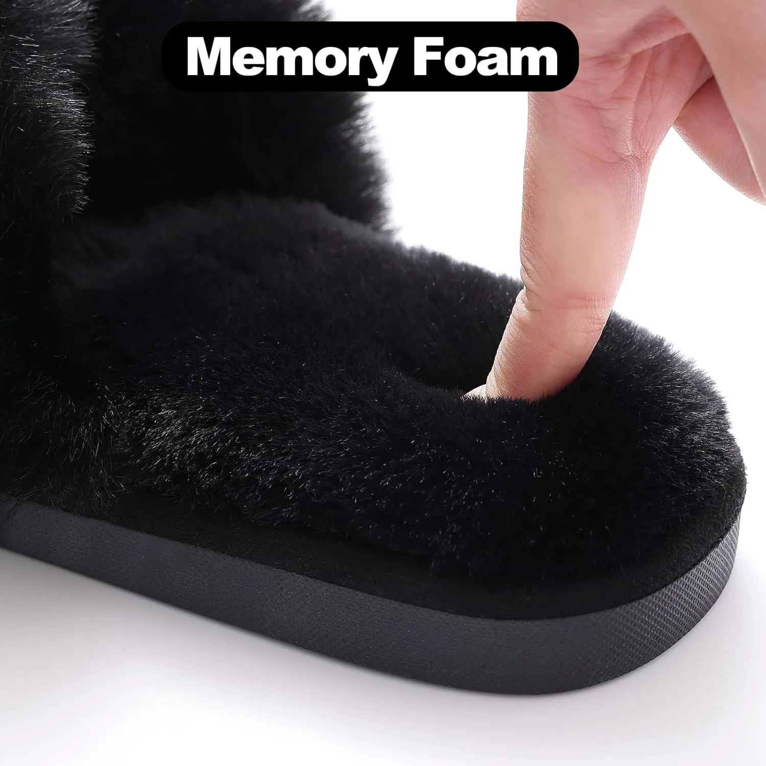 Evshine 2Pairs 4Pairs Women's Fuzzy Slippers Cross Band Memory Foam House Slippers Open Toe Indoor Outdoor Shoes