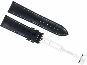 Ewatchparts 18mm Leather Watch Band Strap Deployment Buckle Clasp Compatible With Breguet Watch Black With White Stitching