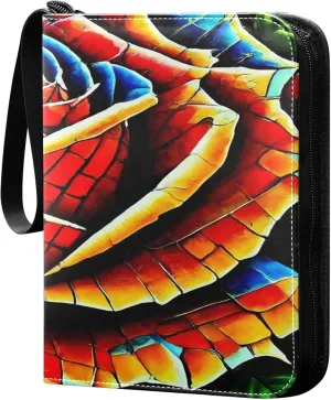 Exnundod Artistic Mosaic Rose Trading Card Binder for Cards, Colorful Valentines Card Album 4-Pockets for 400 Cards with Removable Sleeves PU Baseball Card Holder Football Sports Card Collection
