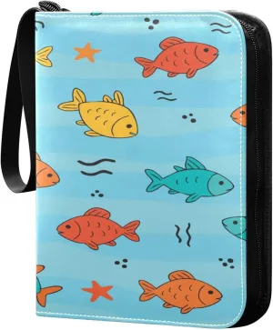 Exnundod Colorful Fish Ocean Pattern Trading Card Binder for Cards, Card Album 4-Pockets for 400 Cards with Removable Sleeves PU Baseball Card Holder Football Sports Card Collection