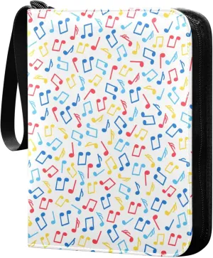 Exnundod Music Colorful Notes Trading Card Binder for Cards, Card Album 4-Pockets for 400 Cards with Removable Sleeves PU Baseball Card Holder Football Sports Card Collection