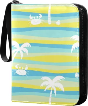 Exnundod Sport Card Binder Palm Trees Crabs and Shells 4 Pocket Trading Card Binder PU Leather Card Collection Cute Colorful Summer 400 Cards Organizer Trading Card Albums for Sports Game Card