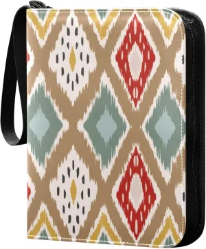 Exnundod Vintage Geometric Trading Card Binder for Cards, Colorful Card Album 4-Pockets for 400 Cards with Removable Sleeves PU Baseball Card Holder Football Sports Card Collection