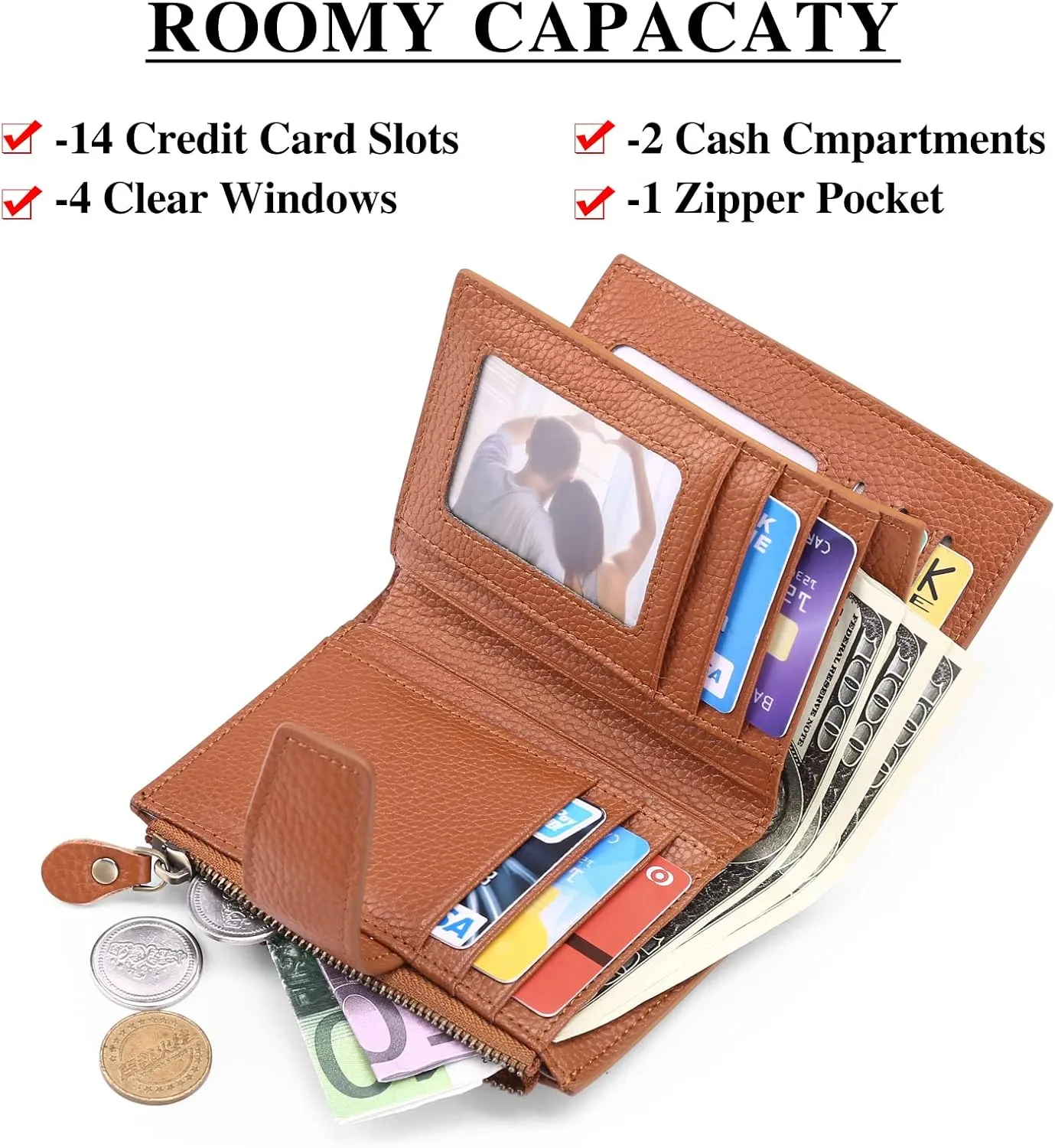 FALAN MULE Small Wallet for Women Leather Bifold Compact RFID Blocking Small Womens Wallet