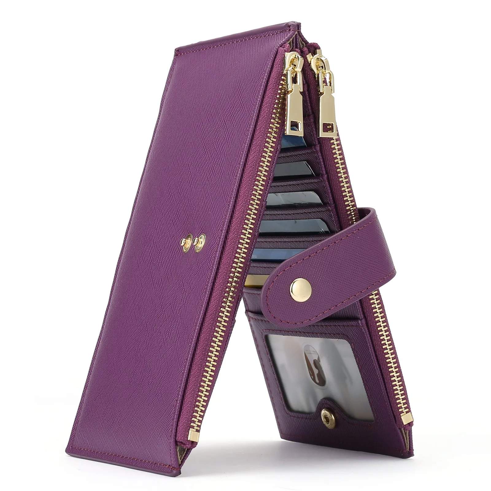 FALAN MULE Womens Walllet RFID Blocking Bifold Credit Card Holder with 2 Zipper Pockets