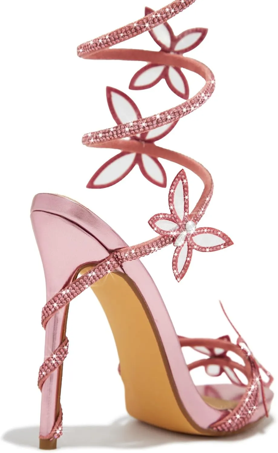 Fantasy Women's Diamante Butterfly Detail Wrap Around Strap Platform Stiletto Heel Sandal
