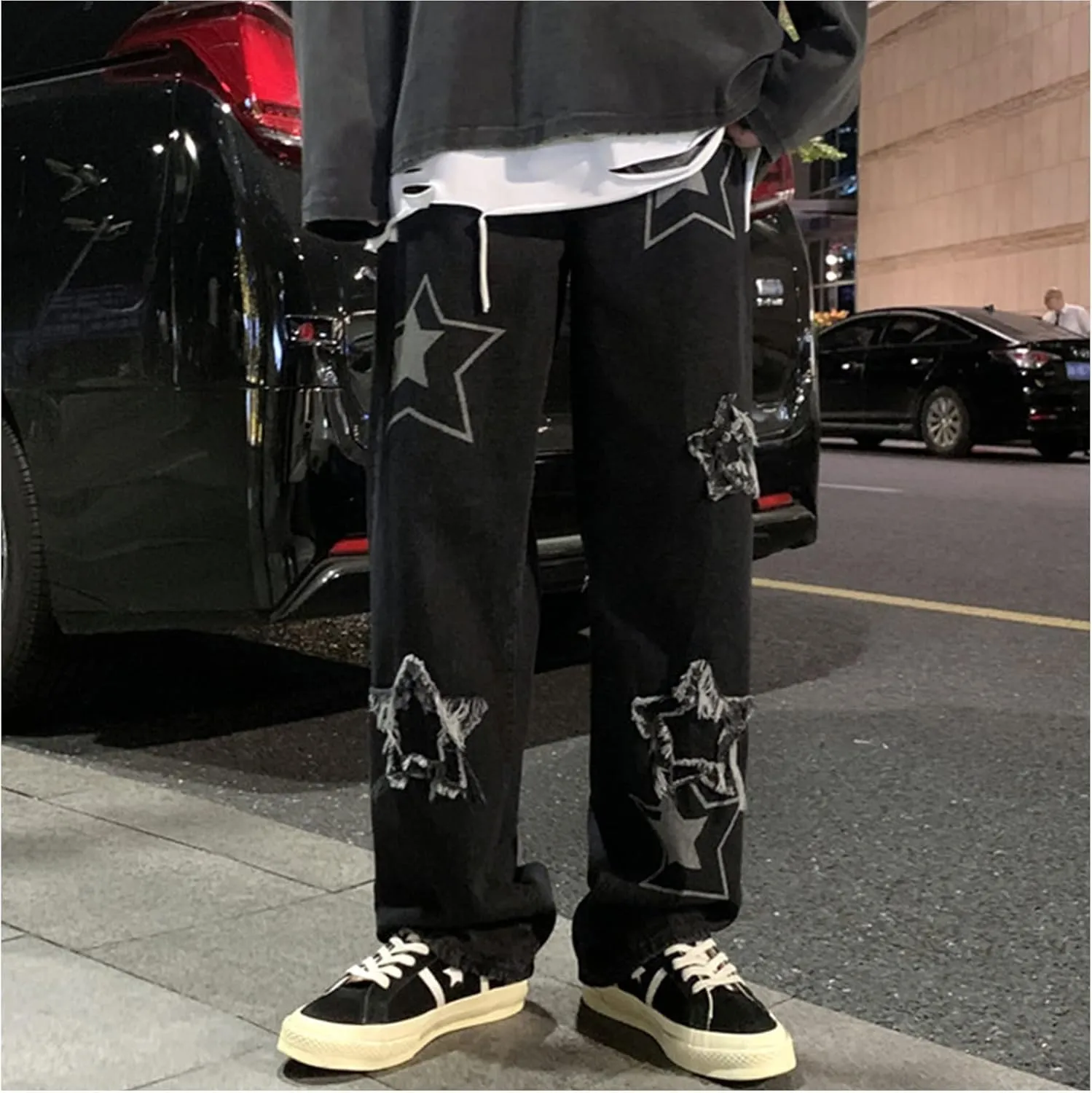 FantasyGears Star Jeans Y2k Men Hip Hop Baggy Pants Straight Leg Graphic Denim Joggers Loose Fit Jeans Streetwear