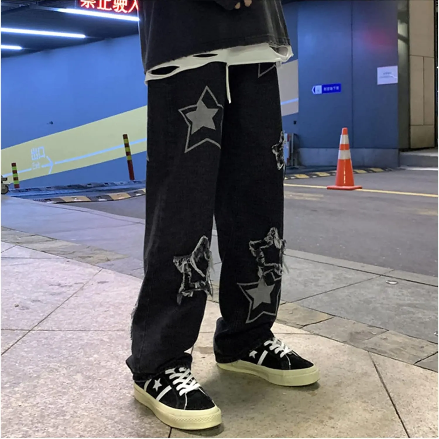 FantasyGears Star Jeans Y2k Men Hip Hop Baggy Pants Straight Leg Graphic Denim Joggers Loose Fit Jeans Streetwear