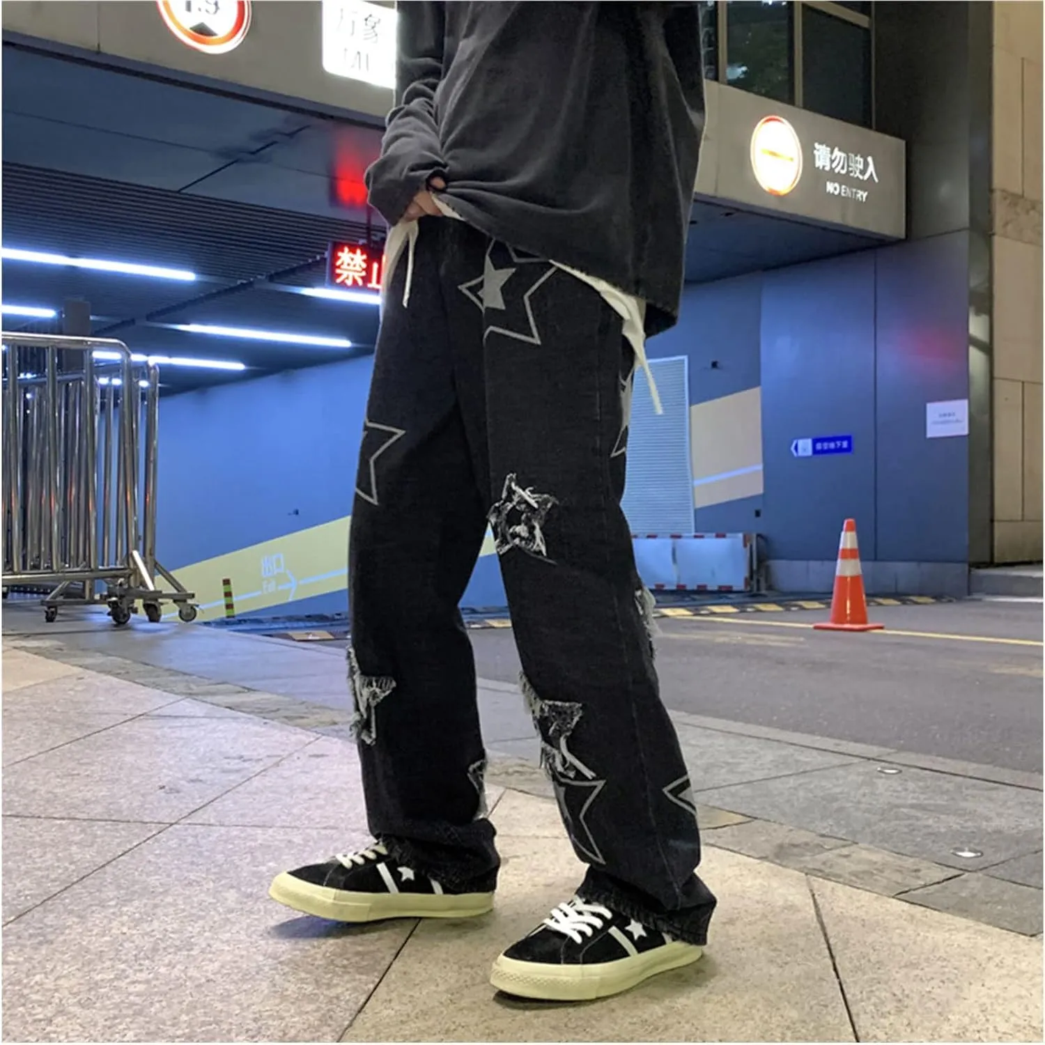 FantasyGears Star Jeans Y2k Men Hip Hop Baggy Pants Straight Leg Graphic Denim Joggers Loose Fit Jeans Streetwear