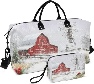 Farm Barn Winter Duffel Bag for Traveling, Travel Bag Gym Bag, with Multiple Interior Pockets Shoulder Weekender Bag for Women Men with Toiletry Bag 20.5L x 7.9W x 13.8H