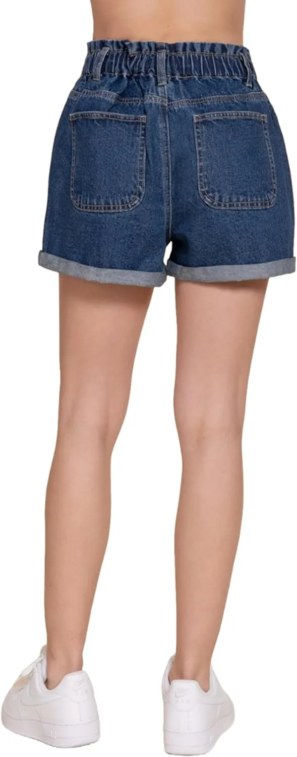 FashionJOA Women's Paper Bag Denim Shorts
