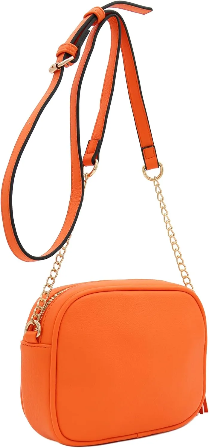 FashionPuzzle Chevron Quilted Crossbody Camera Bag with Chain Strap and Tassel