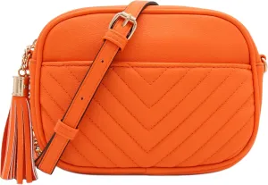 FashionPuzzle Chevron Quilted Crossbody Camera Bag with Chain Strap and Tassel